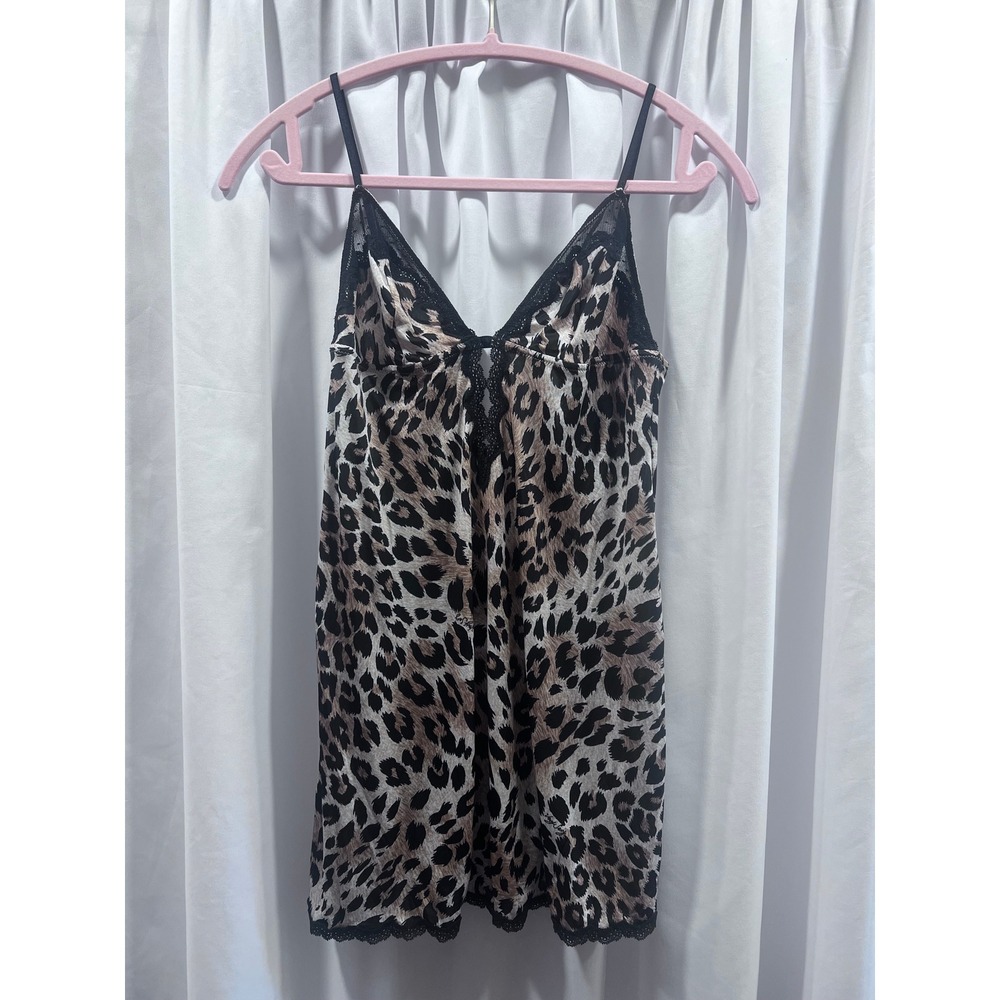 Victoria's Secret Very Sexy Leopard Print Lace Trim Chemise Slip Dress Large